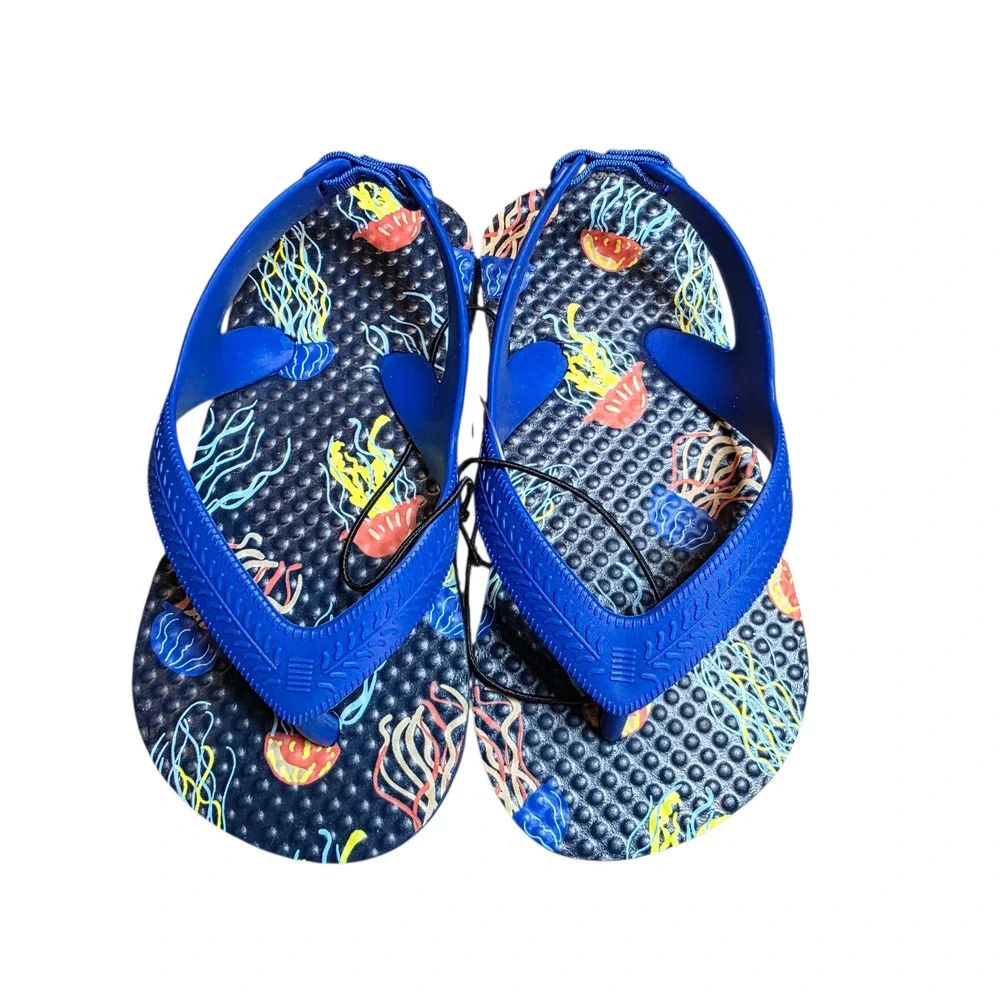 Kids Blue Jellyfish‎ Flip Flops Sandals Size 5-6 Toddler Beach Summer NWT
